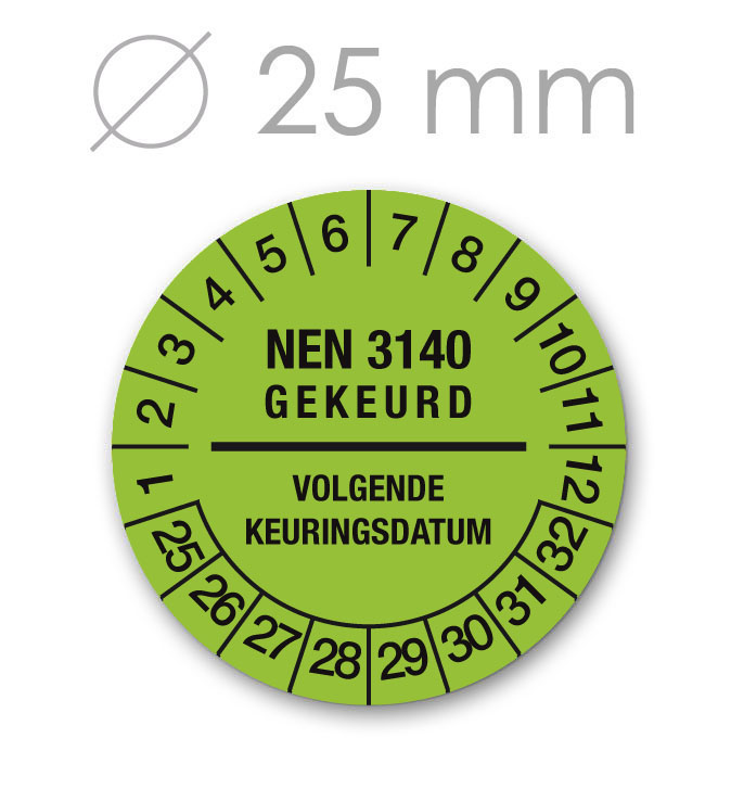 Keuringssticker 25 mm groen